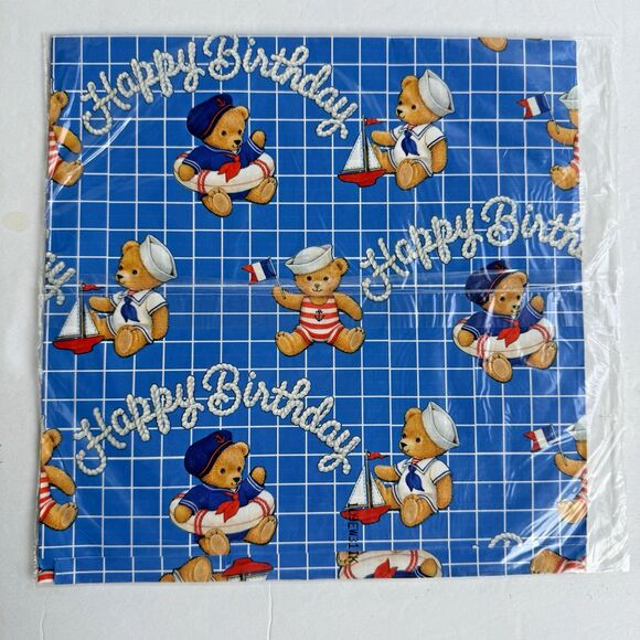 New Vintage Birthday Gift Wrap Ambassador Teddy Bears Sailor Navy Hallmark Paper - Picture 2 of 3
